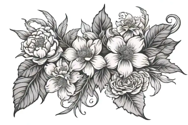 April birth flower, August birth flower, January birth flower, add koi fish, and Jesus tattoo design idea