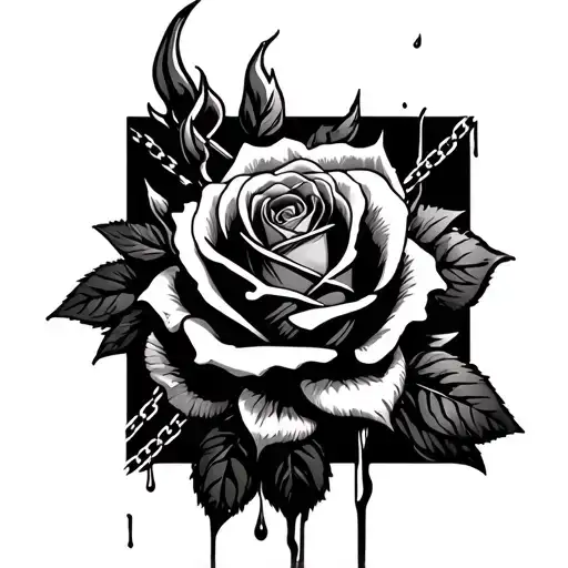 roses,Shango,broken chains, tears, fire tattoo design idea