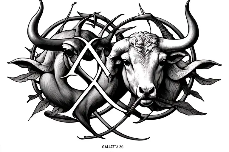 Galatians 2:20, libra sign and Taurus sign intertwined, fine line script tattoo design idea