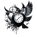 heart clock time dad swallow bird flying away tattoo design idea