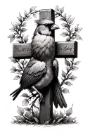 cardinal bird sitting on a cross with a bible verse tattoo design idea