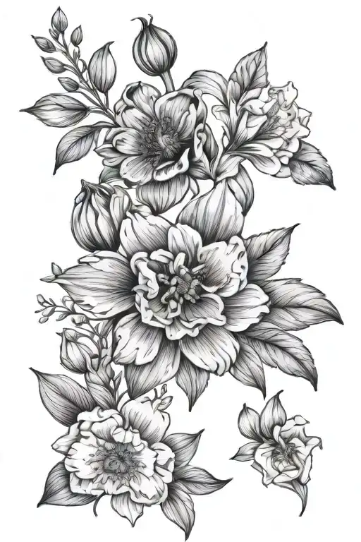 March, June, November and December birth flowers tattoo design idea