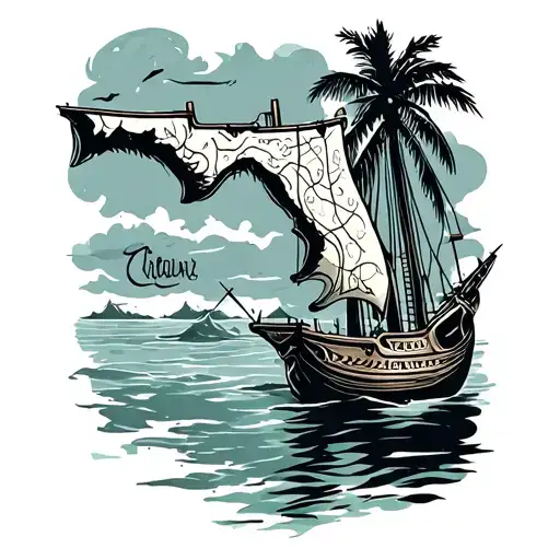 florida sunken ship treasure map tattoo design idea