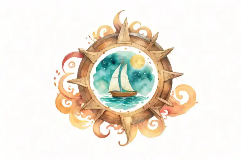 A nova star embedded within a viking ship tattoo design idea