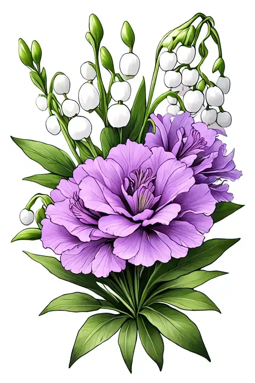 Small lilac, Carnation flower, Lily of the valley flower, Gladiolus flower tattoo design idea