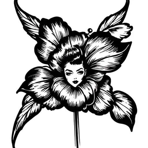 “mini tattoo filler in pin-up style, vintage 1950s, bold outline, simple clean shading, designed to fit in a small irreg tattoo design idea