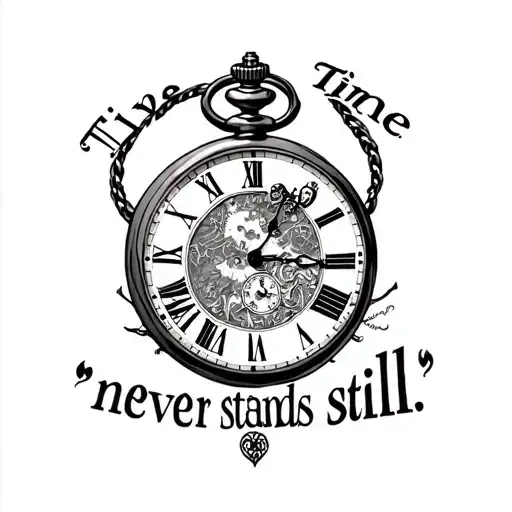 "Time never stands still " Alice in wonderland Pocket watch tattoo design idea