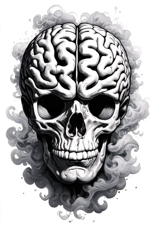 brain covered in clouds and smoke coming tattoo design idea
