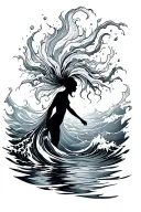 You sinking into waves – Your silhouette will be partially submerged, with the water swirling around you, symbolizing be tattoo design idea