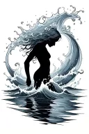 You sinking into waves – Your silhouette will be partially submerged, with the water swirling around you, symbolizing be tattoo design idea