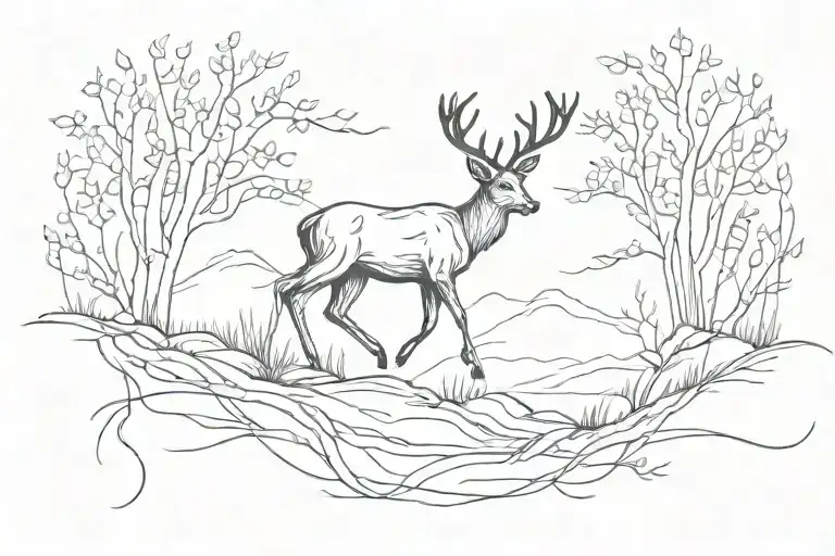 deer running line tattoo design idea