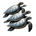 3 sea turtles swimming together tattoo design idea