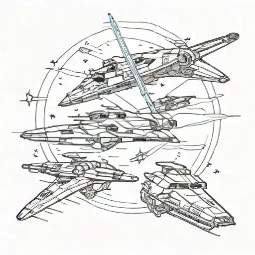 star wars ships and lightsaber tattoo design idea