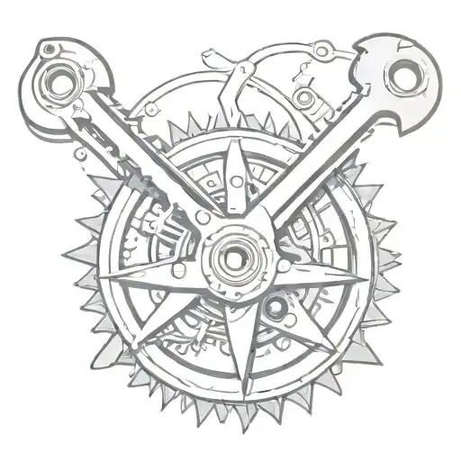 saw blades and wrenches incorporated tattoo design idea