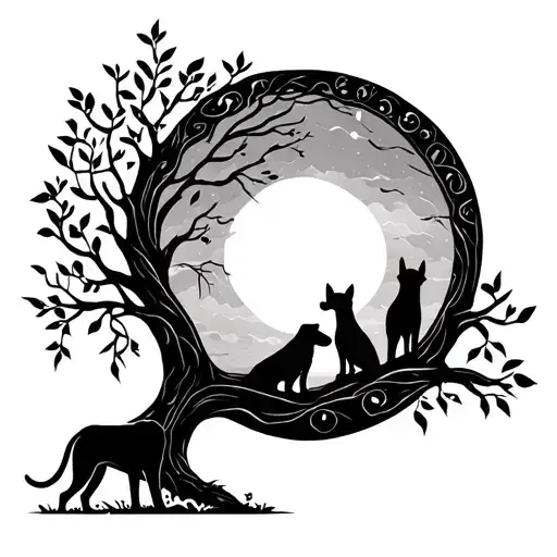 Tree of Life with music and dogs tattoo design idea