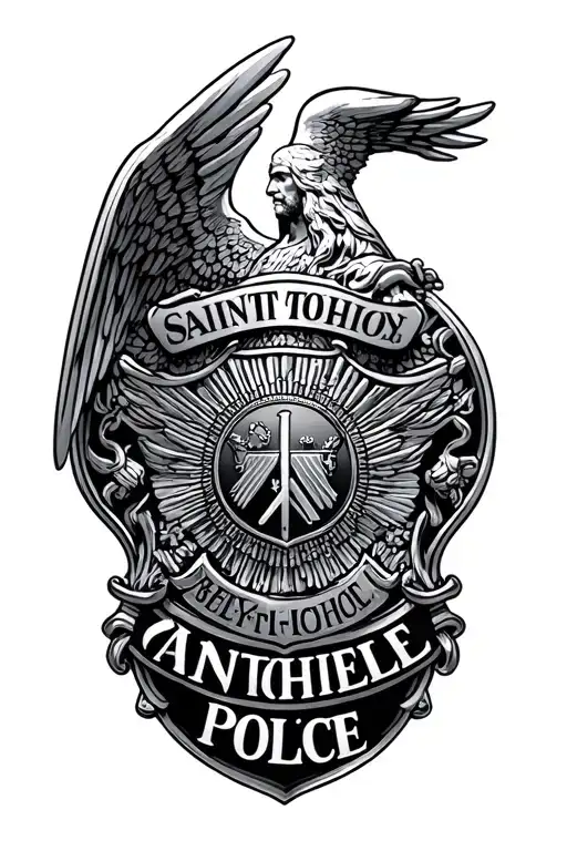 Saint Michael police badge intertwined tattoo design idea