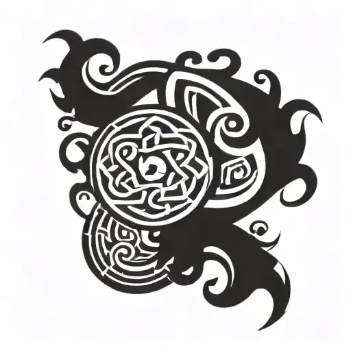 keep within a rectangular boarder, combine Celtic knots with Mayan symbols and wave designs all together  tattoo design idea