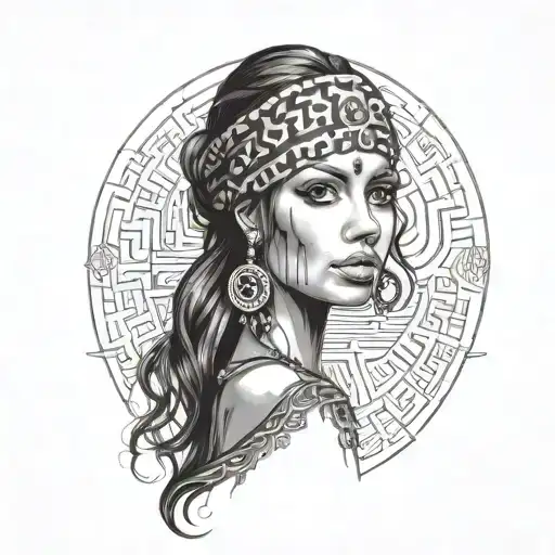 fine line micro realism gypsy women binary code flowing negative space geometry tattoo design idea