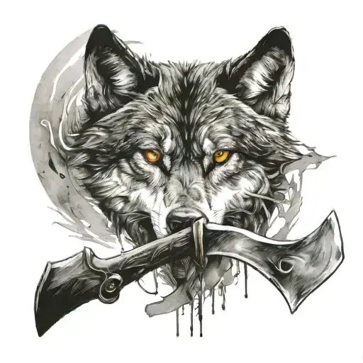 The design of the wolf's eye, in which the image of an ax was reflected tattoo design idea