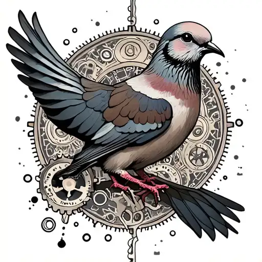 gears mourning dove guidance balance tattoo design idea