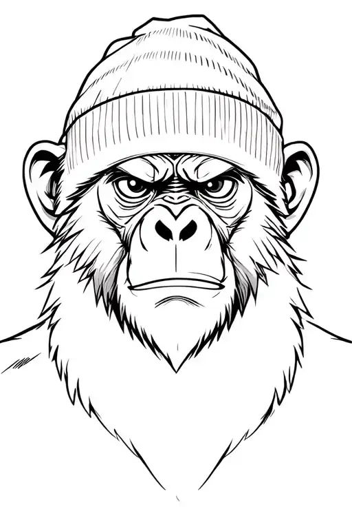 serious-looking monkey with beanie. eyes are narrowed, and its expression appears tough or unimpressed tattoo design idea