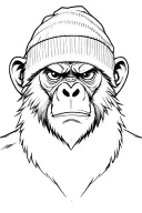 serious-looking monkey with beanie. eyes are narrowed, and its expression appears tough or unimpressed tattoo design idea
