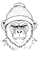 serious-looking monkey with beanie. eyes are narrowed, and its expression appears tough or unimpressed tattoo design idea