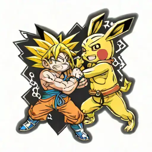 bagarre san goku contre pikachu pokemon tattoo design idea