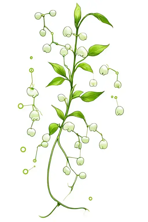 serotonin chemical struture with lily of the valley coming out the chemical bond lines  tattoo design idea