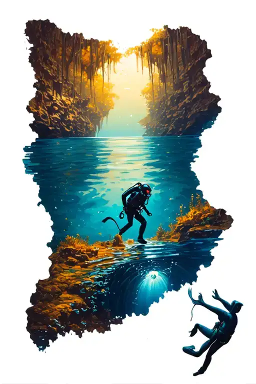 cave diving scene tattoo design idea