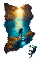 cave diving scene tattoo design idea