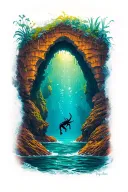 cave diving scene tattoo design idea