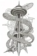 Seattle space needle on two vertical hockey sticks tattoo design idea