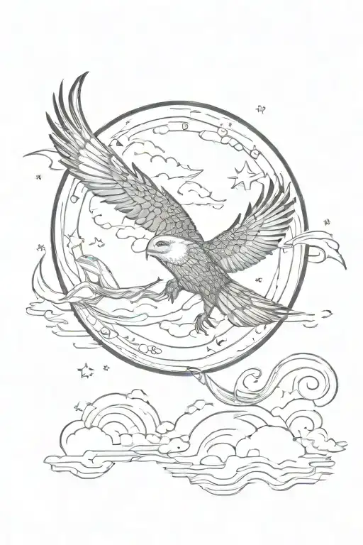 moon and a red kite soaring tattoo design idea