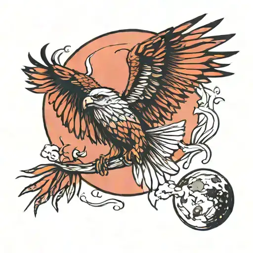 full moon and a red kite soaring tattoo design idea