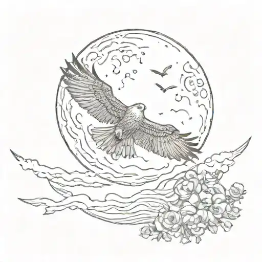 full moon and a red kite soaring tattoo design idea