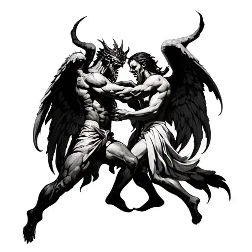 Demons And Angels Fighting tattoo design idea