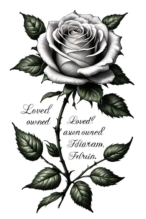 small Rose with Text: loved & owned by Florian tattoo design idea