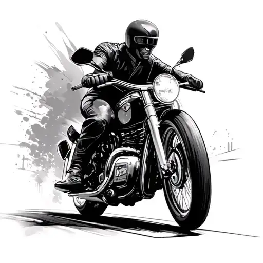 A cinematic scene inspired by James Bond featuring a motorcycle chase tattoo design idea