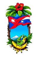 Puerto Rican flag, coqui frog, mountains, flamboyan tree, banana tree, amapola tattoo design idea