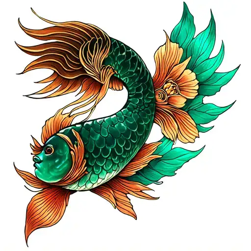 Tattoo African America, queen of pinnacles, feminine divine Pisces with copper locswearing a green jade and sea shells  tattoo design idea