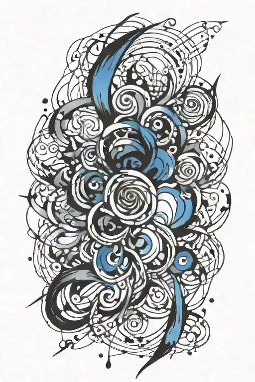 abstract black ink lines and shading with blue watercolor tattoo design idea