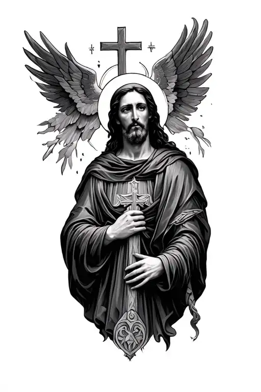 saint peregrine with cross tattoo design idea