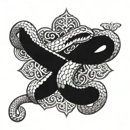 A snake wrapping an Orthodox cross tattoo design idea