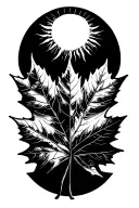 sun with maple leaf shaped like tattoo design idea