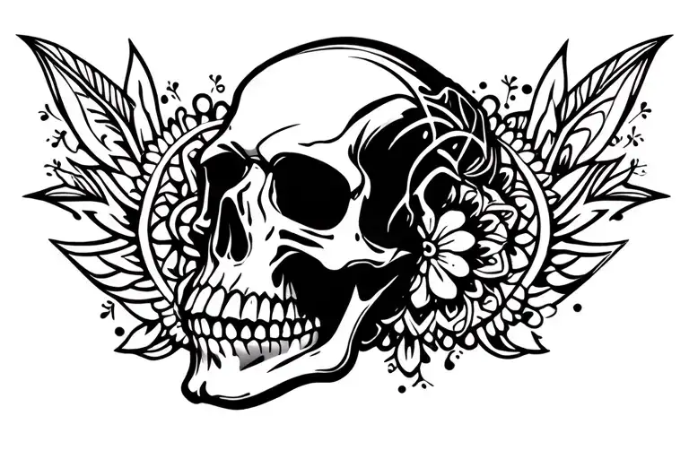 skull and mandala tattoo design idea