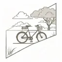 bicycle next to the bench, tree behind it, cloud in the background tattoo design idea