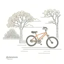 bicycle next to the bench, tree behind it, cloud in the background tattoo design idea