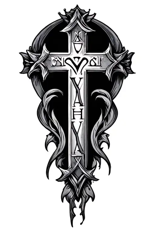 cross and yhwh name tattoo design idea