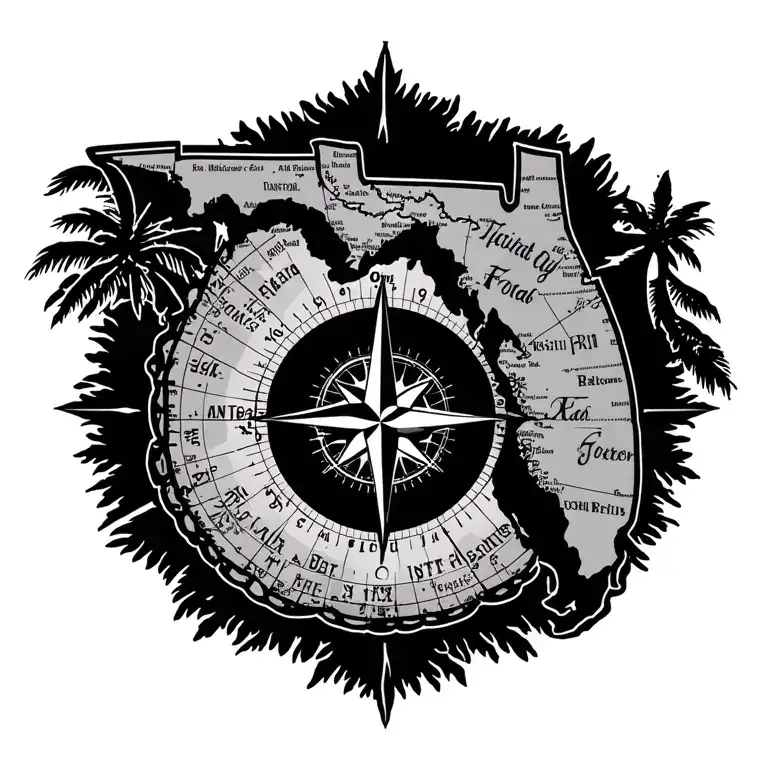 state of Florida nautical chart with compass rose tattoo design idea
